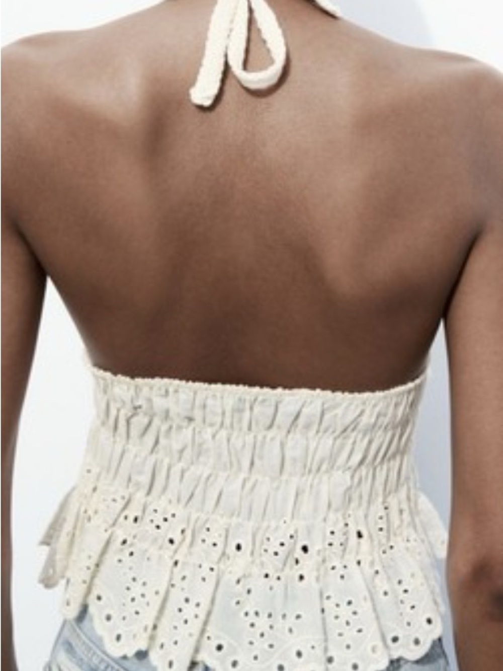 Zara Crochet Combination Knit & Eyelet Peplum Top - Size M - Picture 2 of 6